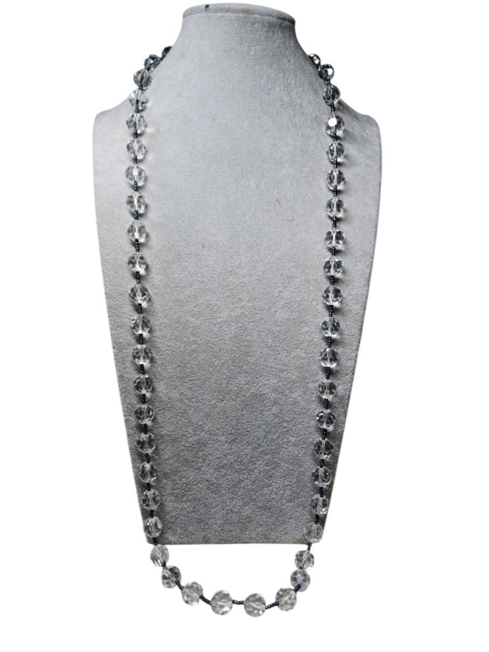Vintage R.J. Graziano Necklace Clear Glass Beads 36" Elegant Dressy